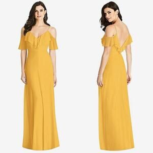 Dessy Collection Mila Luxe Chiffon Formal Marigold Style 3020 Women 6 Reg. NWT